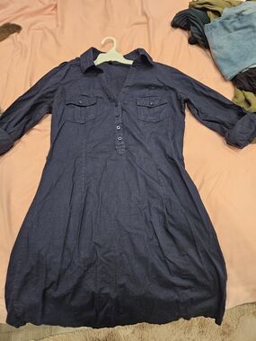 Navy Button-Front Shirt Dress
